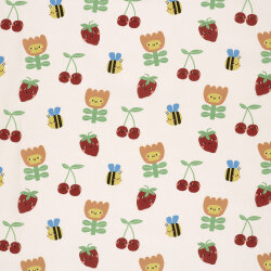 Baumwollpopeline fröhliche Früchte & Blumen - creme