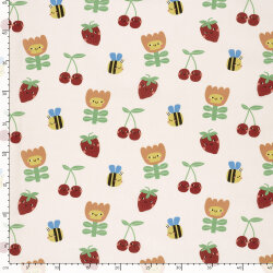 Baumwollpopeline fröhliche Früchte & Blumen - creme