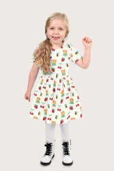 Baumwollpopeline fröhliche Früchte & Blumen - creme