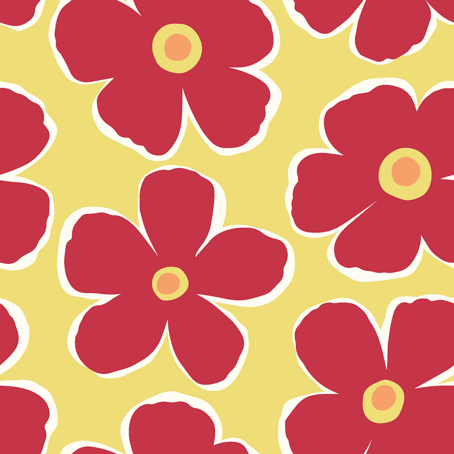 Baumwollpopeline große Blumenräder - gelb