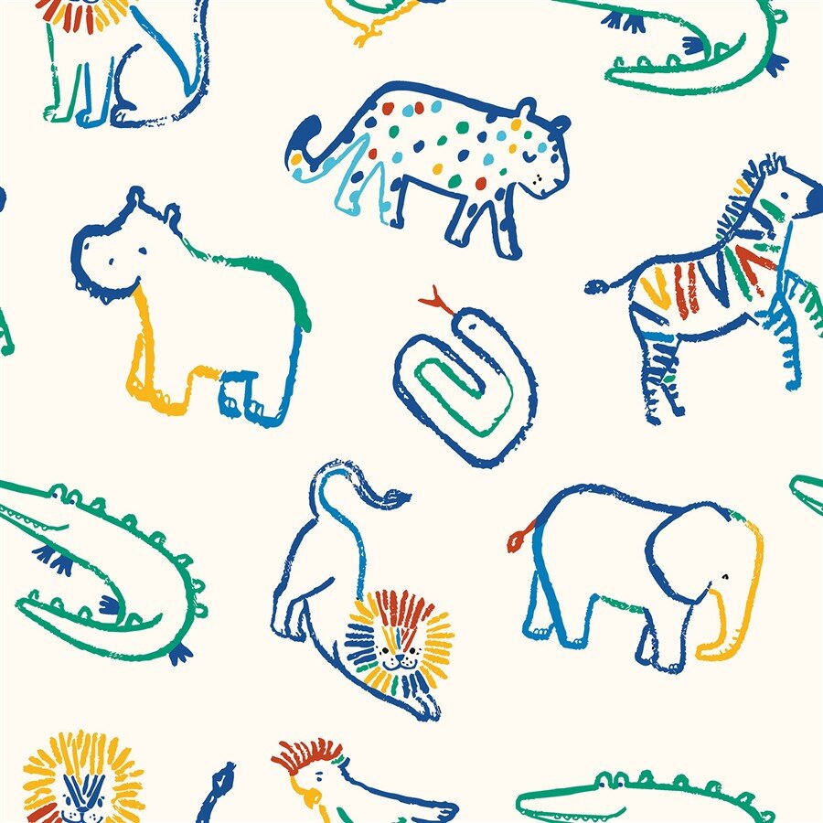 Baumwollpopeline bunte Tierzeichnungen - creme