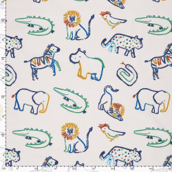 Baumwollpopeline bunte Tierzeichnungen - creme