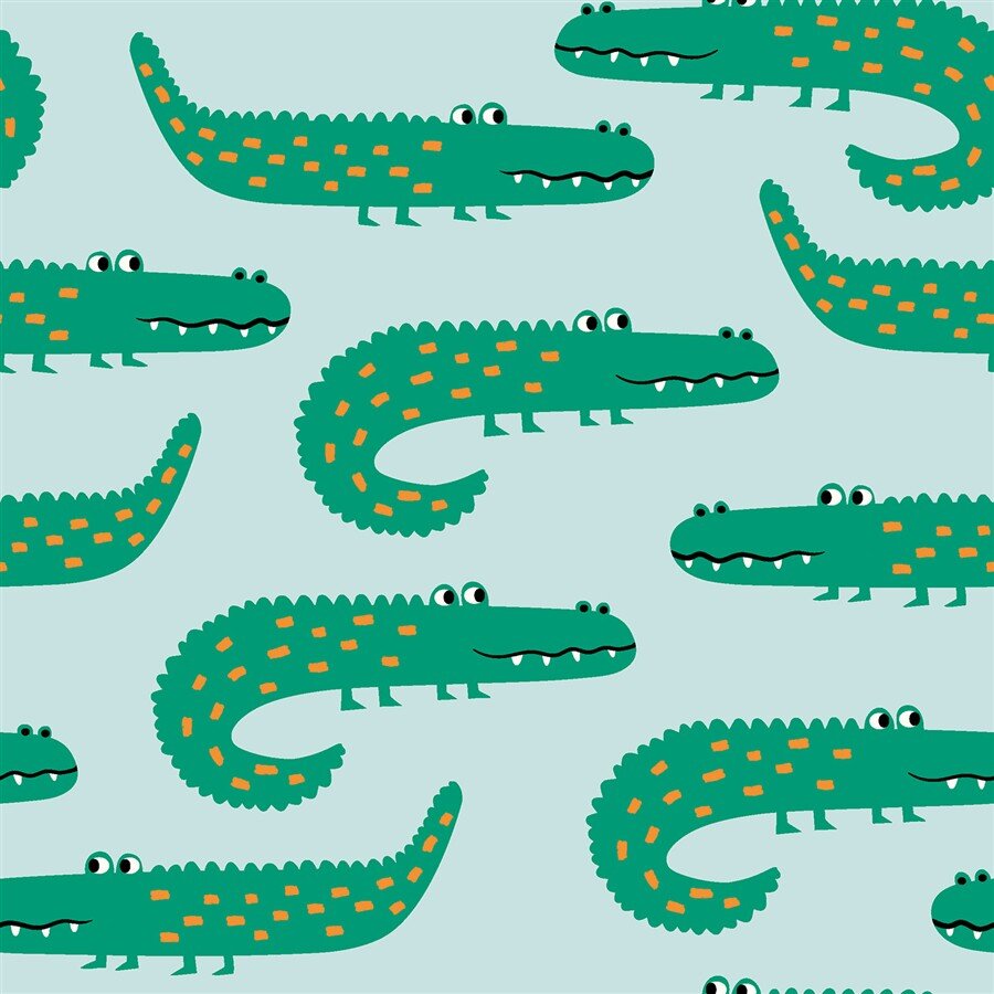 Baumwollpopeline coole Krokodile - hellblau