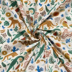 Baumwollpopeline bunte Tierwelt - creme