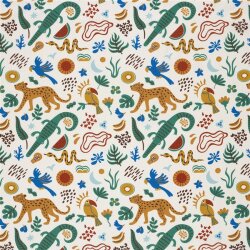 Baumwollpopeline bunte Tierwelt - creme
