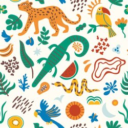 Baumwollpopeline bunte Tierwelt - creme