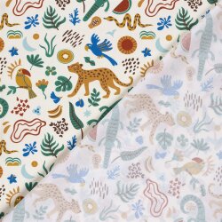 Baumwollpopeline bunte Tierwelt - creme