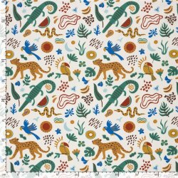 Baumwollpopeline bunte Tierwelt - creme