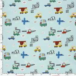 Baumwollpopeline Konfetti Fahrzeuge - hellblau