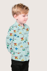 Baumwollpopeline Konfetti Fahrzeuge - hellblau