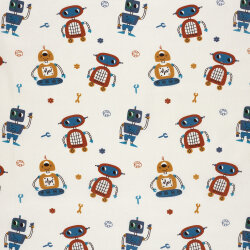 Baumwollpopeline lustige bunte Roboter - creme