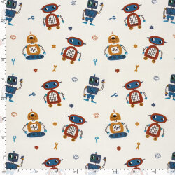 Baumwollpopeline lustige bunte Roboter - creme
