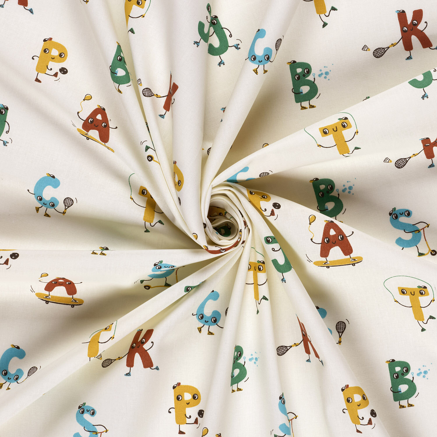 Baumwollpopeline sportliche Buchstaben - creme