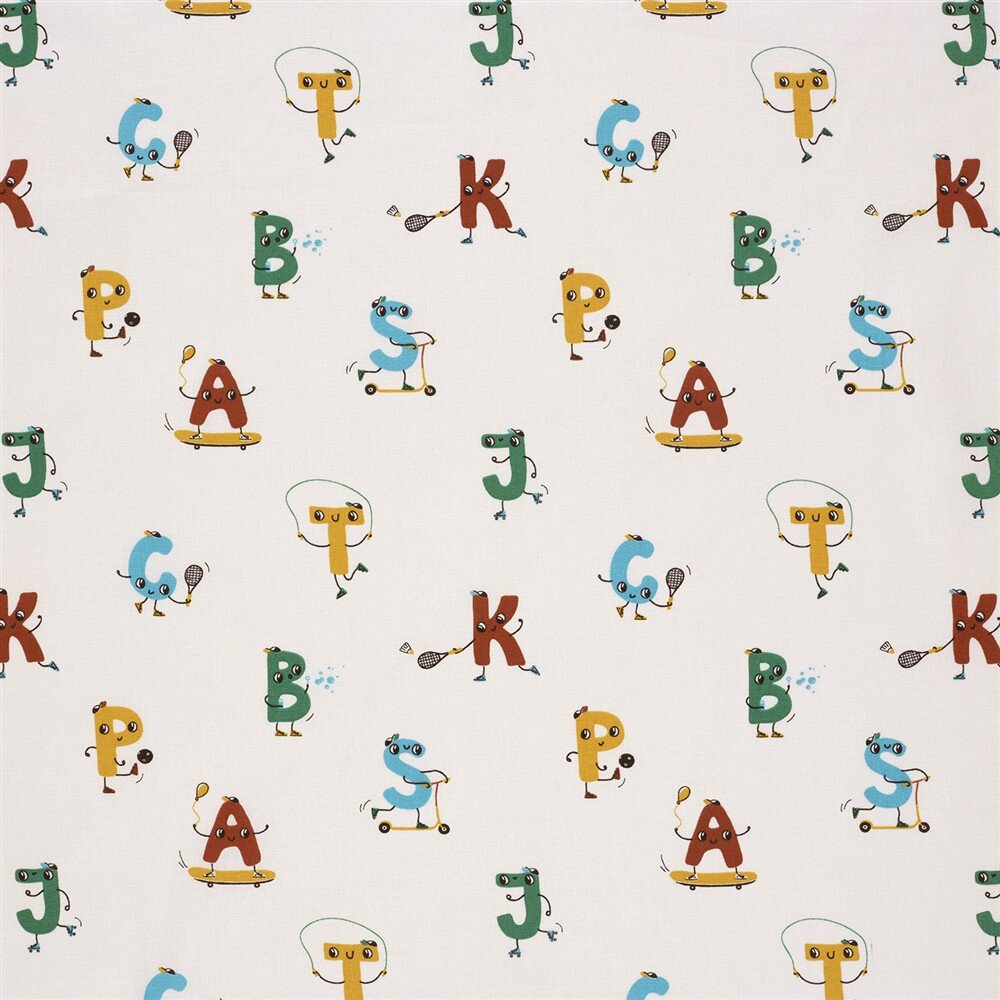 Baumwollpopeline sportliche Buchstaben - creme