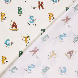 Baumwollpopeline sportliche Buchstaben - creme