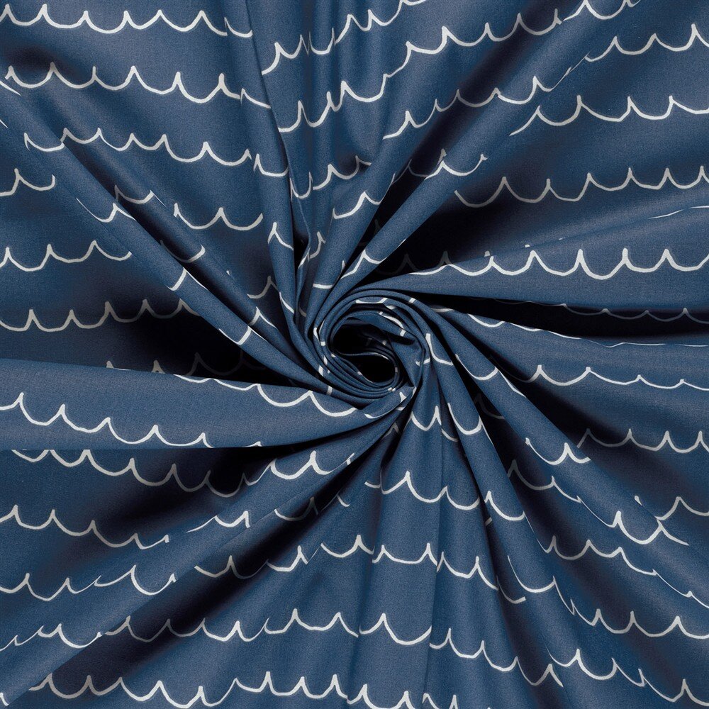 Baumwollpopeline Wellenstreifen - jeansblau