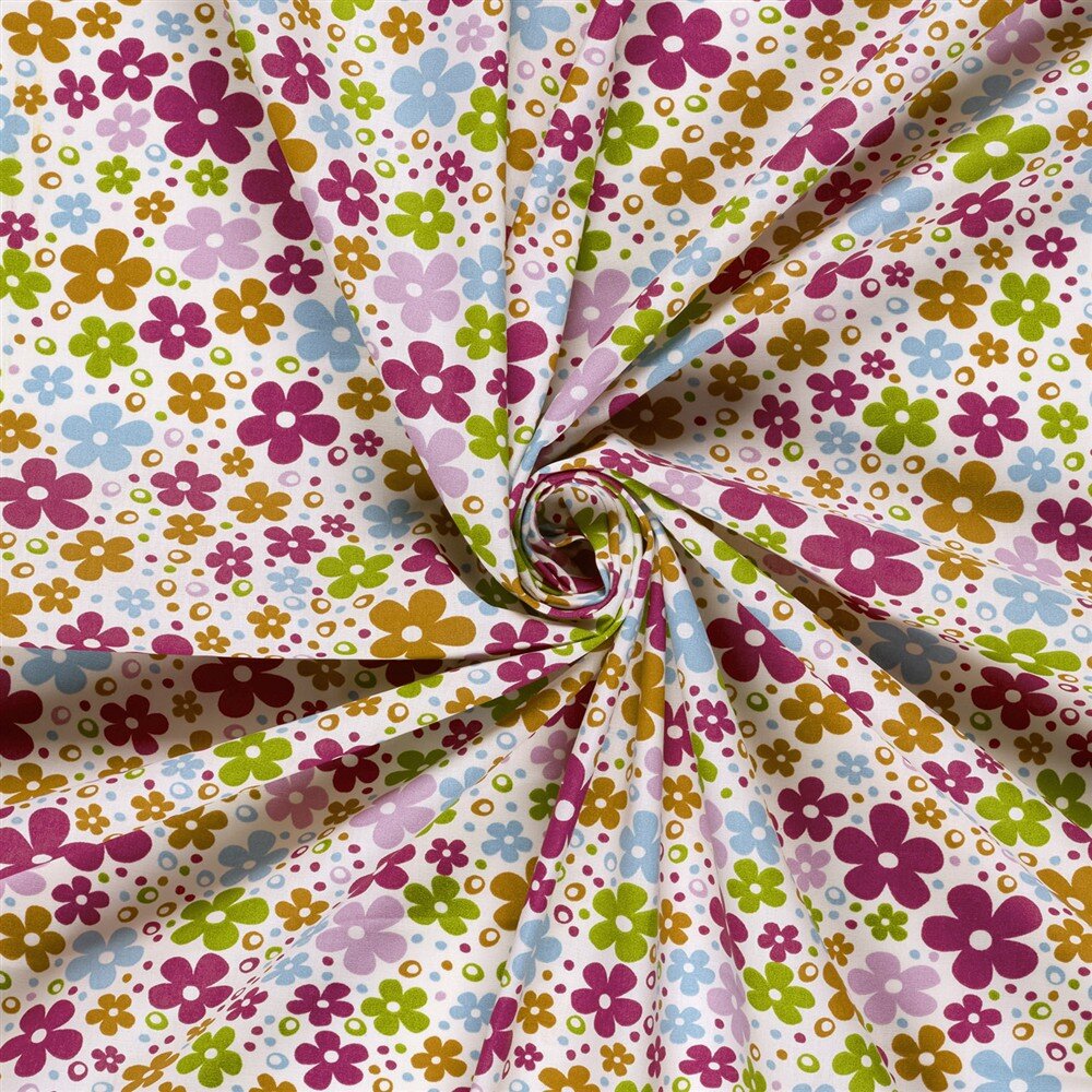 Baumwollpopeline bunte Blütenwelt - creme