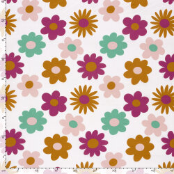 Baumwollpopeline große bunte Blüten - creme