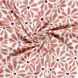 Baumwolljersey Blumen mit Herz - creme
