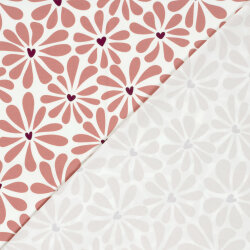 Baumwolljersey Blumen mit Herz - creme