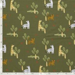 Baumwolljersey Tiere unter Palmen - dunkeloliv