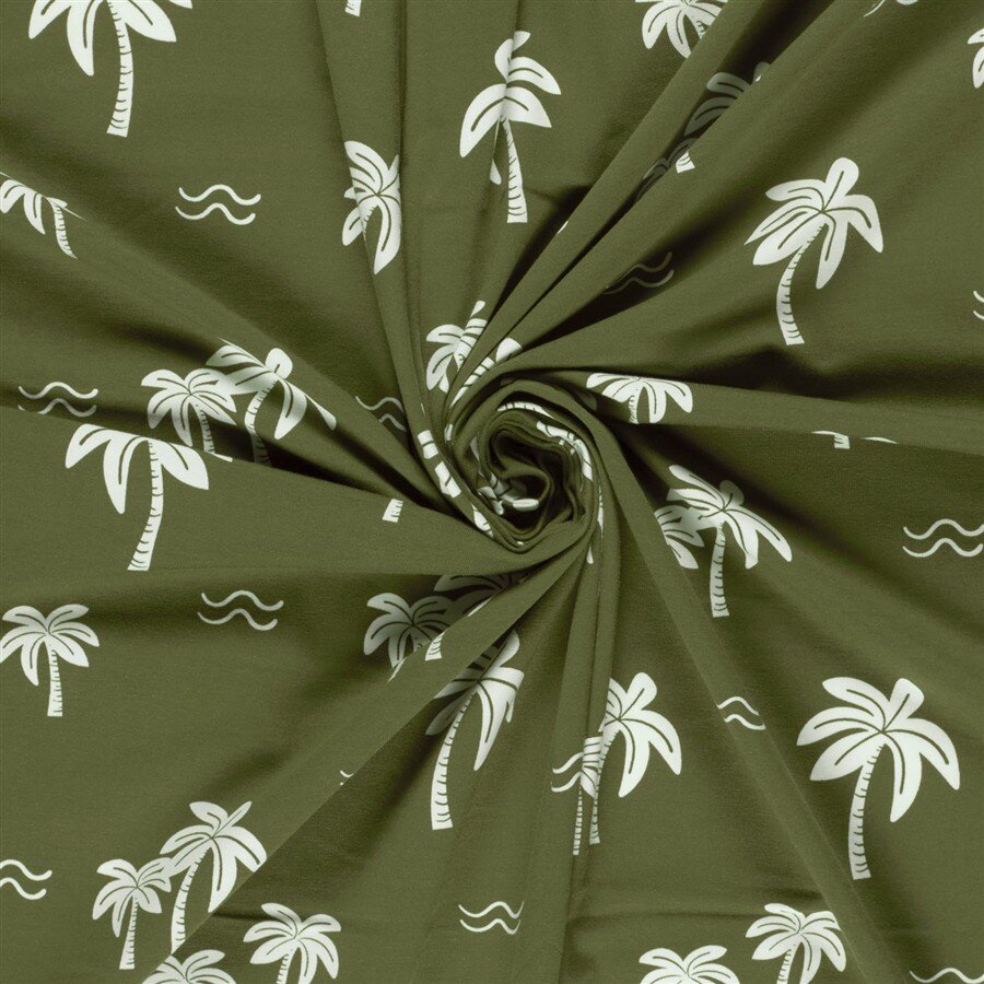 Baumwolljersey Palmen - dunkeloliv
