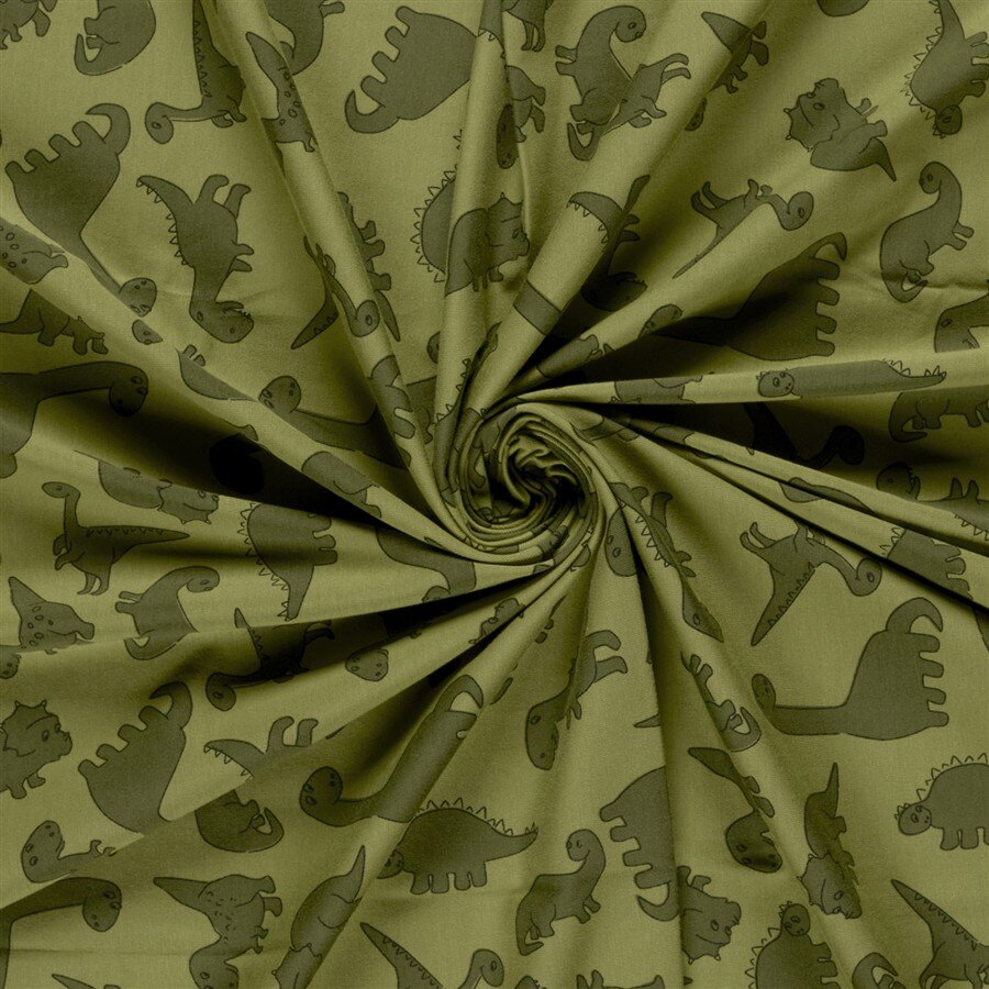 Baumwolljersey süße Dinos - oliv