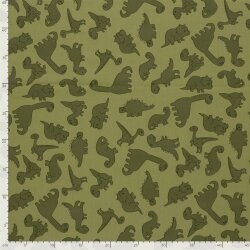 Baumwolljersey süße Dinos - oliv