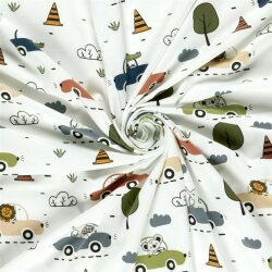 Baumwolljersey fahrende Tiere - creme