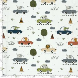 Baumwolljersey fahrende Tiere - creme