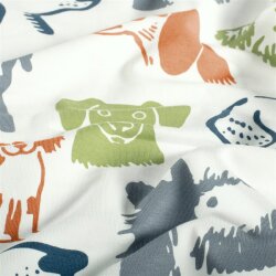 Baumwolljersey bunte Hunde - creme