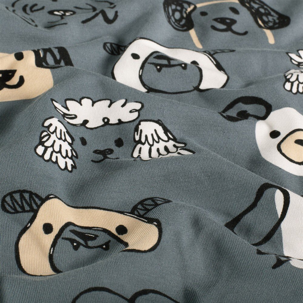 Baumwolljersey Hundeköpfe - stahlblau