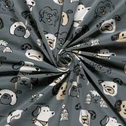 Baumwolljersey Hundeköpfe - stahlblau