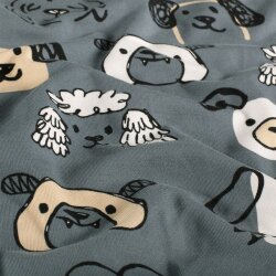 Baumwolljersey Hundeköpfe - stahlblau