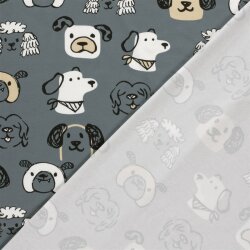 Baumwolljersey Hundeköpfe - stahlblau