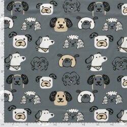 Baumwolljersey Hundeköpfe - stahlblau