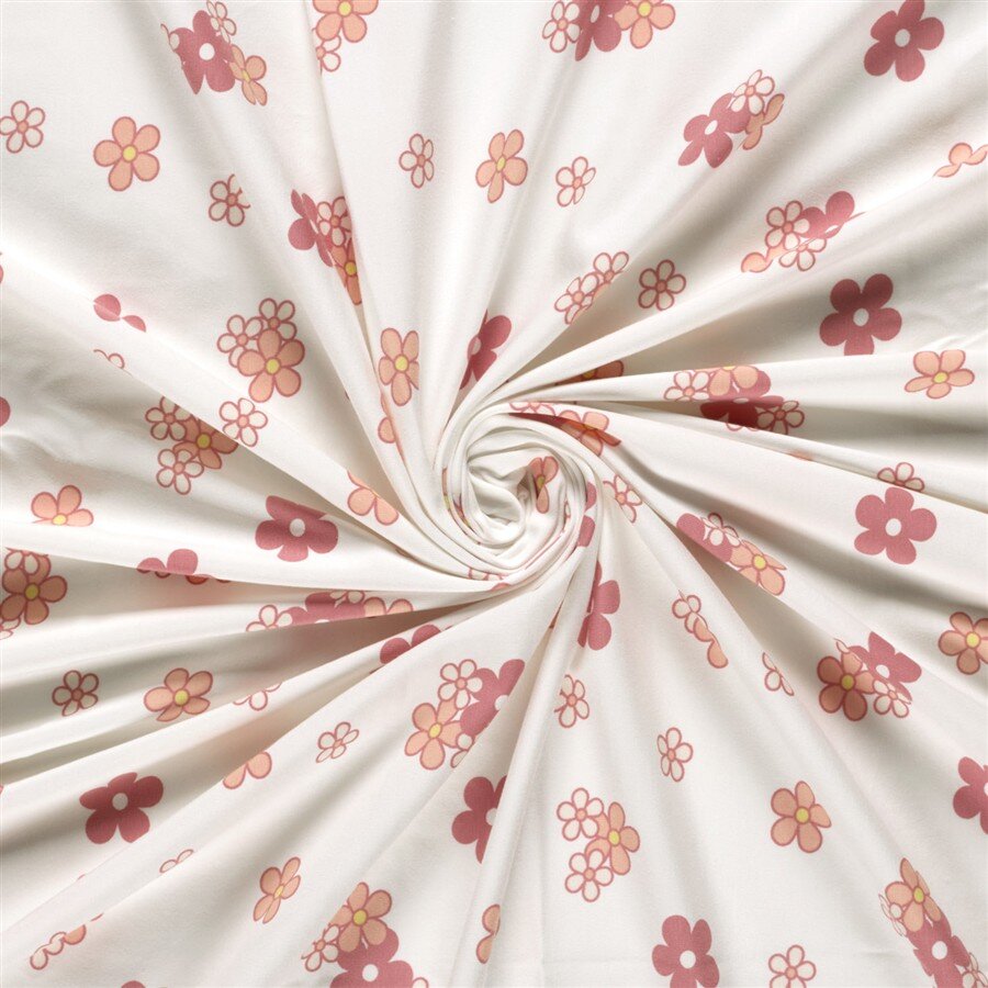 Baumwolljersey Blumenräder  - creme