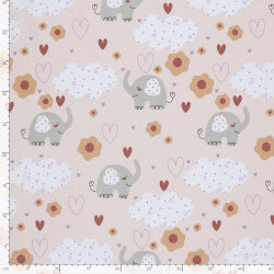 Baumwolljersey verliebte Elefanten - softrosa