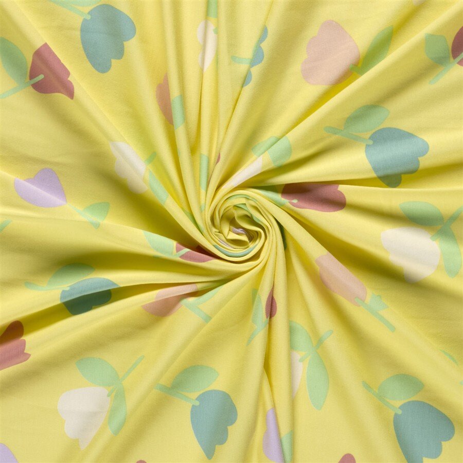 Baumwolljersey bunte Tulpen - gelben