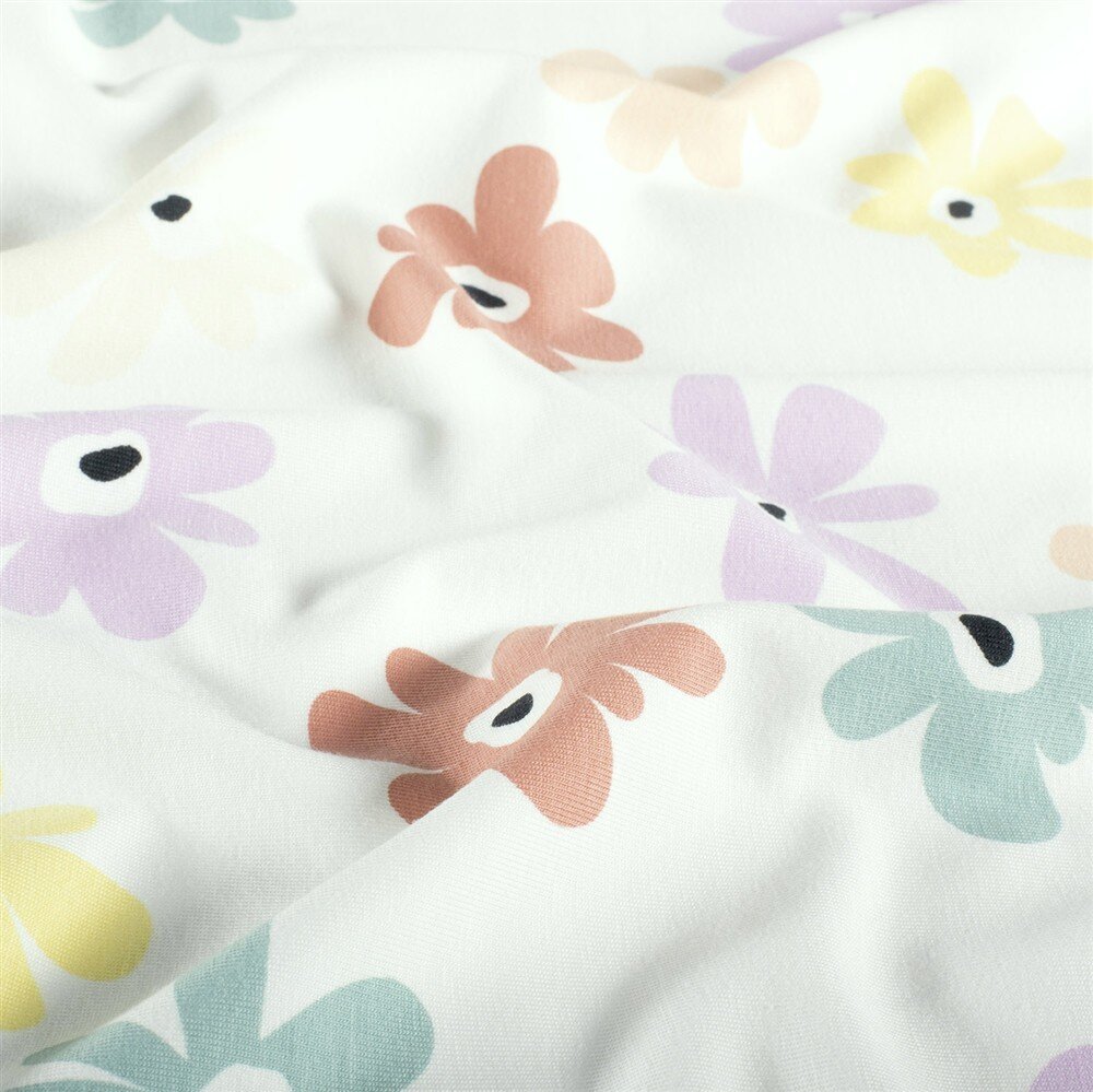 Baumwolljersey Pastell Blüten - creme