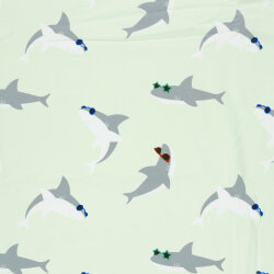 Baumwolljersey coole Haie - mintgrün