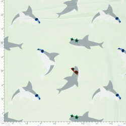 Baumwolljersey coole Haie - mintgrün