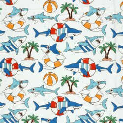 Baumwolljersey bunte Haiwelt - creme