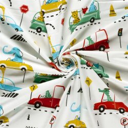 Baumwolljersey Tiere im Straßenverkehr - creme