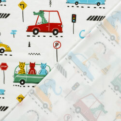 Baumwolljersey Tiere im Straßenverkehr - creme