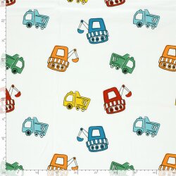 Baumwolljersey bunte Baufahrzeuge - altweiß