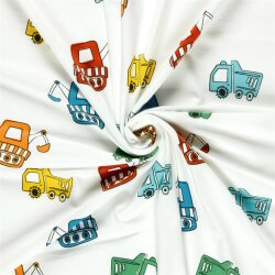 Baumwolljersey bunte Baufahrzeuge - creme