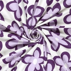 Baumwolljersey lila Blumen - creme