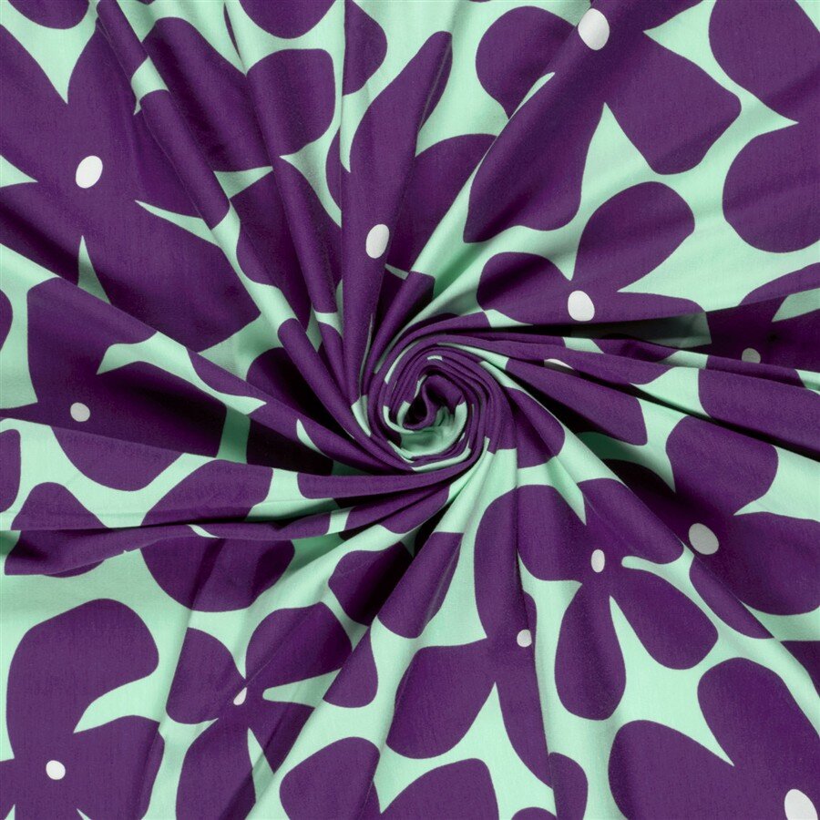 Baumwolljersey lila Blüten - mint