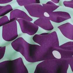 Baumwolljersey lila Blüten - mint
